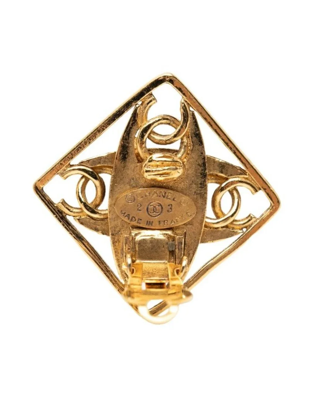 Chanel CC Logo Vintage Earrings Gold Faux Pearl Plated